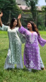 Chikankari Satin Modal 3d kurti - Image 2