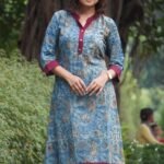 Pomegranate Handblock cotton A line dress