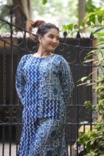 Indigo Bagru Handblock Cotton A-line Dress - Image 5